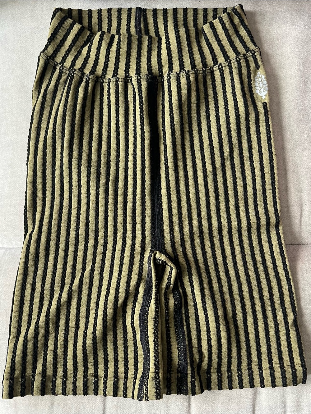 Free People FP Movement High Rise Striped Bike Shorts in Olive/Black Size XS/S